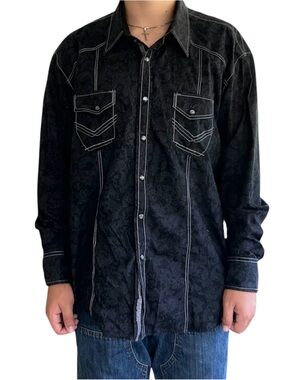 Rock & Roll Cowboy Mens XL Western Shirt Pearl Snap Ghost Paisley Design